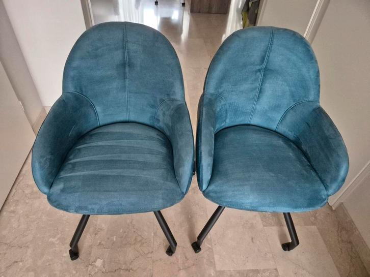 2 Henders & Hazel Eetkamerstoelen - Blauw Leatherlook, Huis en Inrichting, Stoelen, Zo goed als nieuw, Twee, Blauw, Ophalen