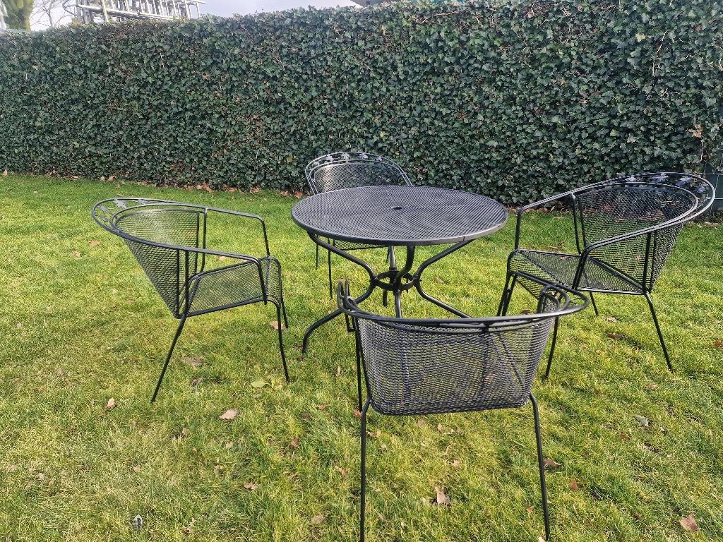 Tuinset met ronde tafel, Tuin en Terras, Tuinsets en Loungesets, Ophalen, Zo goed als nieuw, Tuinset, Eettafel