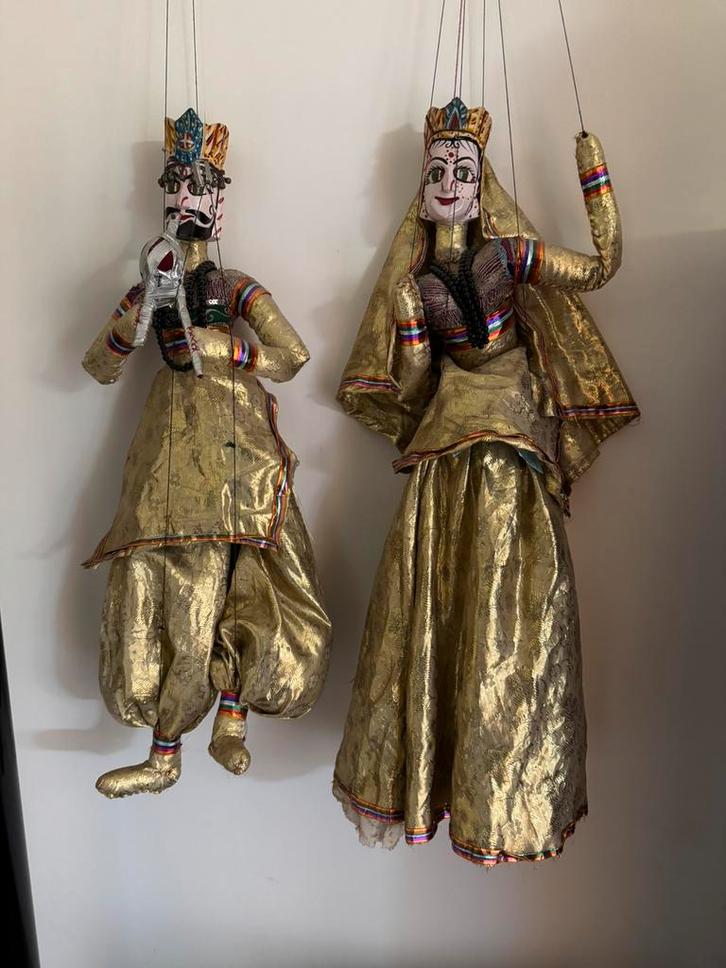 India: Marionetten danseres en fluitist, Huis en Inrichting, Woonaccessoires | Boeddhabeelden, Zo goed als nieuw, Ophalen of Verzenden