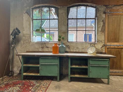 industriële werkbanken met houten werkblad, Antiek en Kunst, Curiosa en Brocante, Ophalen