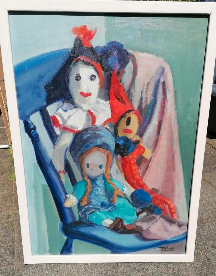 2 Schilderijen poppen en marionetten, Antiek en Kunst, Kunst | Schilderijen | Modern, Ophalen