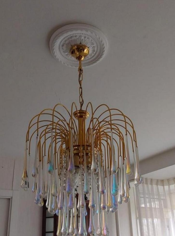 Gave  grote murano teardrop kristallen kroonluchter, Huis en Inrichting, Lampen | Kroonluchters, Zo goed als nieuw, Ophalen of Verzenden