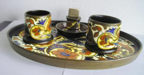 4-Delig rookstel Plateelbakkerij Zuid Holland decor Maltz, Antiek en Kunst, Antiek | Keramiek en Aardewerk, Ophalen of Verzenden