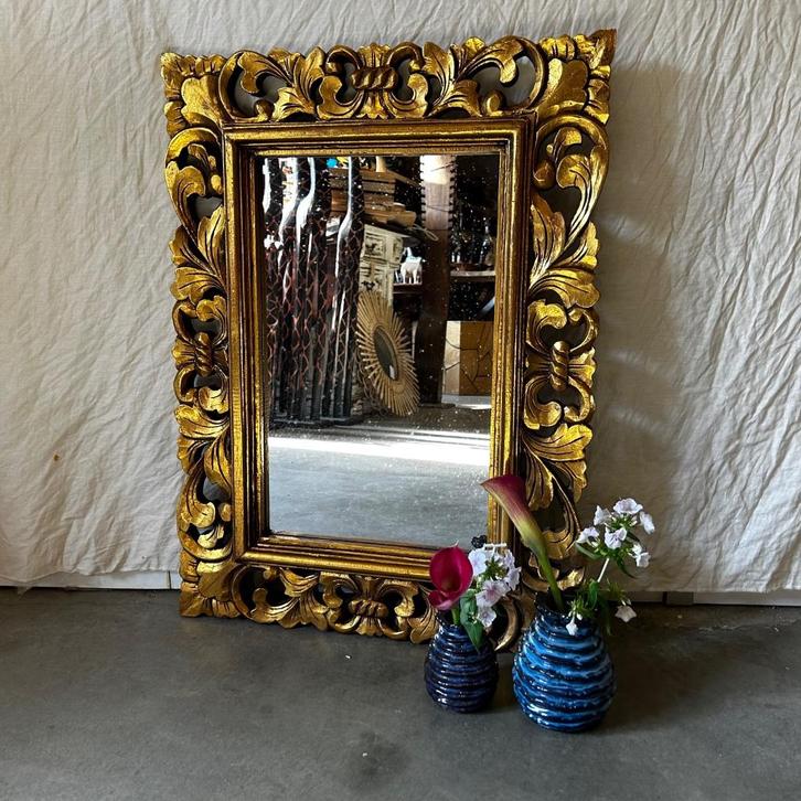 Barok spiegel – houten lijst goud- 80 x 60 cm- TTM Wonen, Huis en Inrichting, Woonaccessoires | Spiegels, Nieuw, 50 tot 75 cm