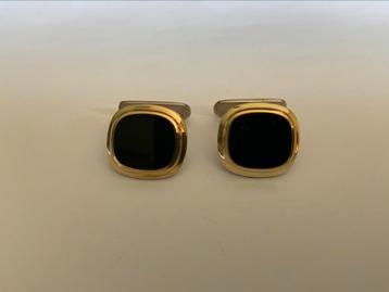 Goud op zilver manchetknopen met onix stenen. beschikbaar voor biedingen