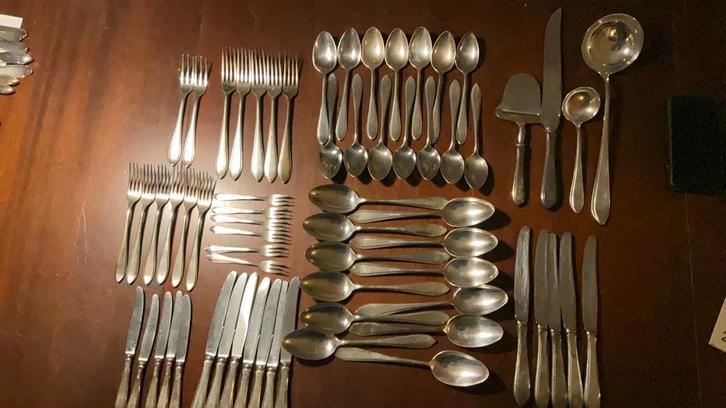 Gero puntfilet, 66 delig bestek, brocante, verzilverd, Antiek en Kunst, Antiek | Bestek, Ophalen of Verzenden