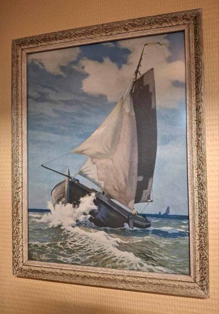 Oude prent, print Maritiem STIJVE BRIES door Louis Bron., Antiek en Kunst, Kunst | Schilderijen | Klassiek, Ophalen of Verzenden