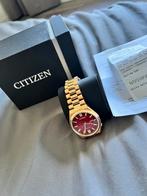 Citizen horloge goudkleurig met rode wijzerplaat, Nieuw, Staal, Staal, Citizen