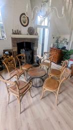 6 stevige stoelen van gebogen eikenhout met rotan kussens, Huis en Inrichting, Stoelen, Ophalen, Bruin, Klassiek, Zo goed als nieuw