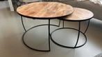 Set mangohouten salontafels 79 & 58cm. diameter, Ophalen, Rond, 50 tot 100 cm, Zo goed als nieuw