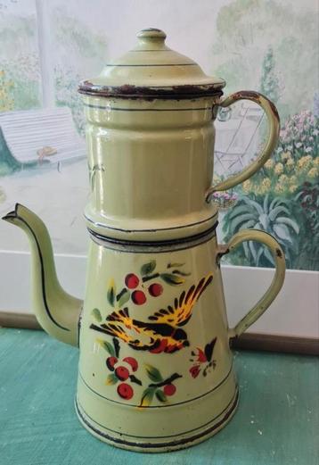 Antieke emaille koffiepot/cafetiere Zie omschrijving  beschikbaar voor biedingen