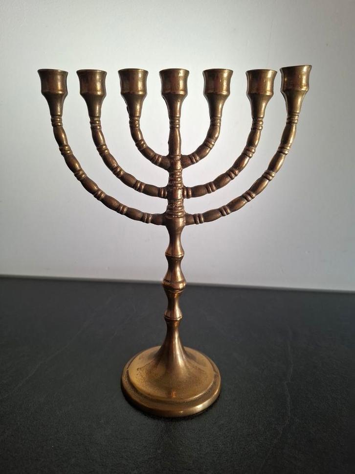 Antieke Menora - Zevenarmige Kandelaar, Antiek en Kunst, Antiek | Kandelaars, Koper of Brons, Ophalen of Verzenden