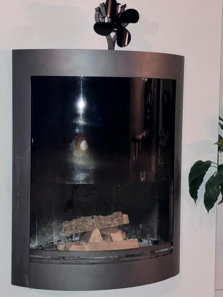 Open Hout Haard - Gebogen Model met Ventilator, Huis en Inrichting, Kachels, Gebruikt, Vrijstaand, Houtkachel, Hout, Ophalen of Verzenden