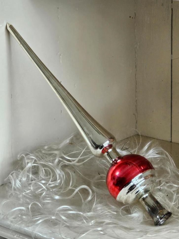 Oude Antieke AJEKO kerstbal PIEK 27,5 cm zilver rood, Diversen, Kerst, Ophalen of Verzenden