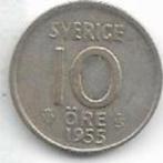 10  öre  1955  Zweden. km. 823, Ophalen of Verzenden, Overige landen, Losse munt, Zilver