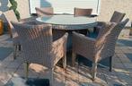 6 persoons ronde wicker tuinset incl kussens, Ophalen, Gebruikt, 6 zitplaatsen, Wicker