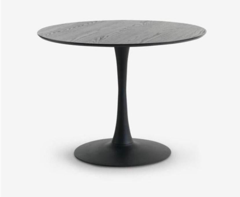 Ronde eettafel met zwart essen fineer, Ophalen, Gebruikt, 100 tot 150 cm, Rond
