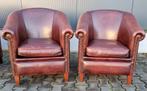 2 schapenleren fauteuils rood bruin/ cognac + BEZORGING, Chesterfield, Leer, Ophalen of Verzenden, Zo goed als nieuw