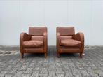 Twee gave armchairs / clubfauteuils van leer cognac kleurig, Huis en Inrichting, Fauteuils, Ophalen, Nvt, Nvt, Nvt