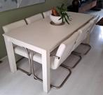 Big diner/eet-tafel+ 6 wit leren stoelen, Ophalen, Gebruikt, Modern, 6 tot 8 stoelen