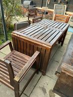 Tuinset met 6 stoelen + kussens, Tuin en Terras, Tuintafels, Ophalen, Gebruikt, Rechthoekig, Hout