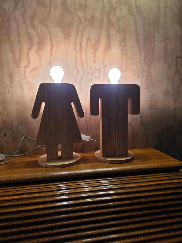 Houten Man & Vrouw Lampen Set, Ophalen of Verzenden, Zo goed als nieuw, Minder dan 100 cm, Modern