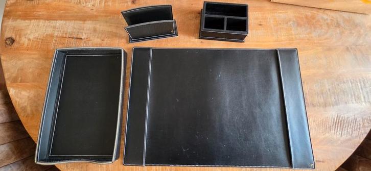 Bureau Accessoires Set - Zwart Leder TEAB, Antiek en Kunst, Antiek | Kantoor en Zakelijk, Ophalen of Verzenden