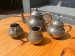 Antiek Tinnen Servies - Theepot, Melkkan, Suikerpot, Dienbla, Antiek en Kunst, Antiek | Tin, Ophalen