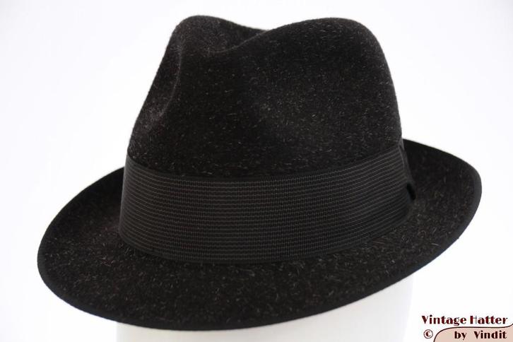 kleine Vintage Gleufhoed Lembert zwartgrijs haarvilt 54, Kinderen en Baby's, Kinderkleding | Petten en Hoeden, Gebruikt, Jongen