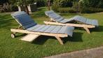 Set van 2 mooie teak ligbedden met kussens, Ophalen, Gebruikt, Verstelbaar