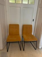 2 stoelen modern industriële look, mosterdgeel,metalen frame, Ophalen, Gebruikt, Twee, Overige kleuren