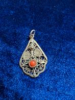 Vintage Zilveren Filigrain hanger met bloedkoraal, Sieraden, Tassen en Uiterlijk, Ophalen of Verzenden, Zilver, Zilver
