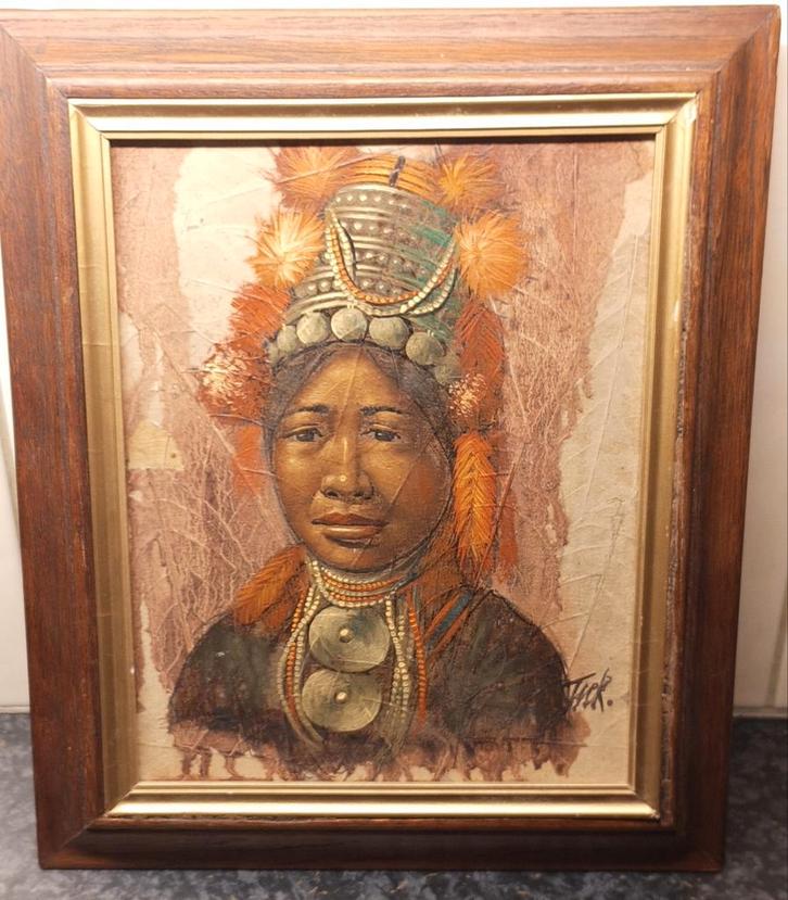 Antiek Olieverf Schilderij op Bladeren, Antiek en Kunst, Kunst | Schilderijen | Klassiek, Ophalen of Verzenden