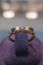 Saffier met diamant gouden ring 14k 585, Nieuw, Ophalen of Verzenden, 17 tot 18, Goud