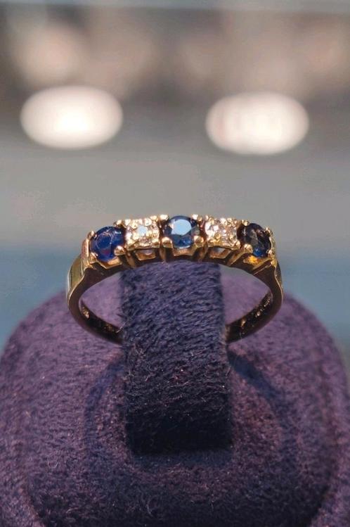 Saffier met diamant gouden ring 14k 585, Sieraden, Tassen en Uiterlijk, Ringen, Nieuw, 17 tot 18, Goud, Goud, Ophalen of Verzenden