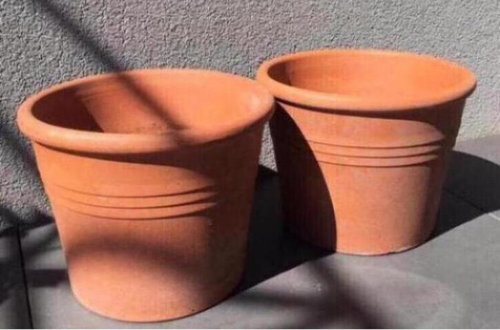 Italiaanse terracotta potten 28cm diverse oranje donkerbruin, Tuin en Terras, Bloempotten, Zo goed als nieuw, Terracotta, Binnen