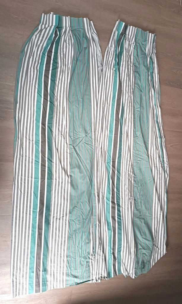 Katoenen gestreepte gordijnen 3,36 x 2,36 + kussens, Huis en Inrichting, Stoffering | Gordijnen en Lamellen, Gebruikt, 200 cm of meer