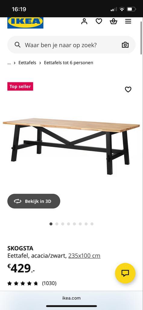IKEA Skogsta eettafel acaciahout (235x100), Huis en Inrichting, Tafels | Eettafels, Gebruikt, 100 tot 150 cm, 200 cm of meer, Vijf personen of meer