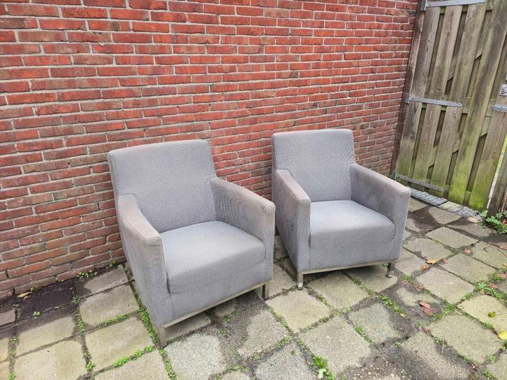 Twee fauteuils (gratis afhalen), Huis en Inrichting, Stoelen, Gebruikt, Twee, Metaal, Stof, Grijs, Ophalen
