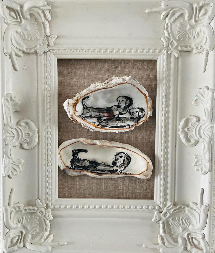 Teckel ~ porselein blauw  ~ kleintje kunst ~ atelier, Huis en Inrichting, Woonaccessoires | Schilderijen, Tekeningen en Foto's