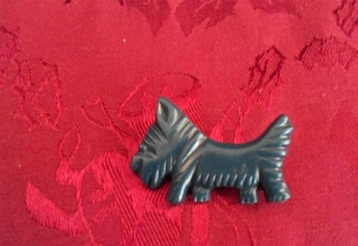 Broche. Terriër. Scotty dog Jaren '60. Plastic. Blauw/grijs., Sieraden, Tassen en Uiterlijk, Broches, Zo goed als nieuw, Overige materialen