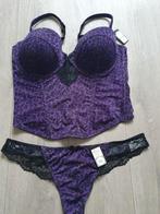 Leuk paars panterprint bustier setje Maat 90 C / 40-42, Kleding | Dames, Verzenden, Paars