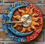 Vintage ronde wandklok metaal - Zon en maan slapend (20cm), Ophalen of Verzenden, Nieuw, Wandklok