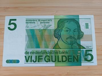 Ongevouwen 5 Gulden Biljet 1973 - Vondel beschikbaar voor biedingen
