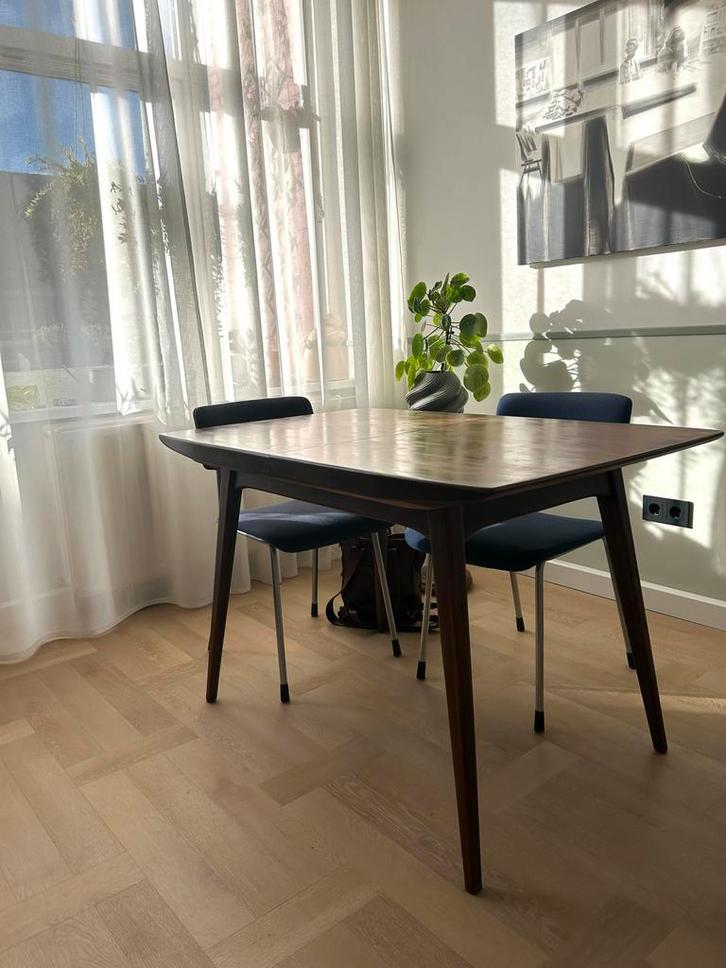 Vintage Louis van Teeffelen Uitschuifbare Eettafel, Huis en Inrichting, Tafels | Eettafels, Gebruikt, 100 tot 150 cm, Vier personen