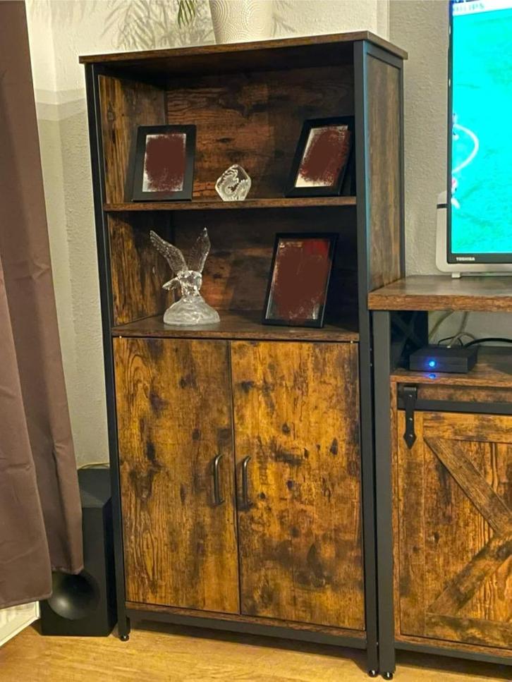 Industrieel Design Kast – Hout & Metaal -  60x35x125, Antiek en Kunst, Antiek | Meubels | Kasten, Ophalen