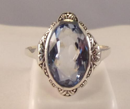 Antieke gouden Art Nouveau damesring met blauwe Topaas, Sieraden, Tassen en Uiterlijk, Antieke sieraden, Ring, Goud, Met edelsteen