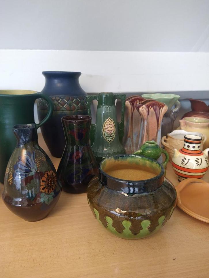 Divers art nouveau deco plateel Thulin, Katwijk, Mobach 35x, Antiek en Kunst, Antiek | Keramiek en Aardewerk, Ophalen