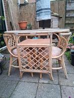 unieke rotan set met glazen bovenblad., Tuin en Terras, Tuinsets en Loungesets, 2 zitplaatsen, Gebruikt, Rotan, Ophalen of Verzenden