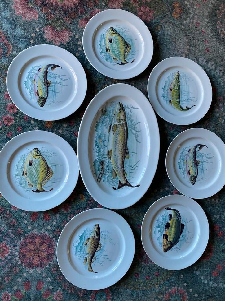 Prachtig Frans Vis Servies - Berry Haute Porcelaine, Antiek en Kunst, Antiek | Porselein, Ophalen of Verzenden